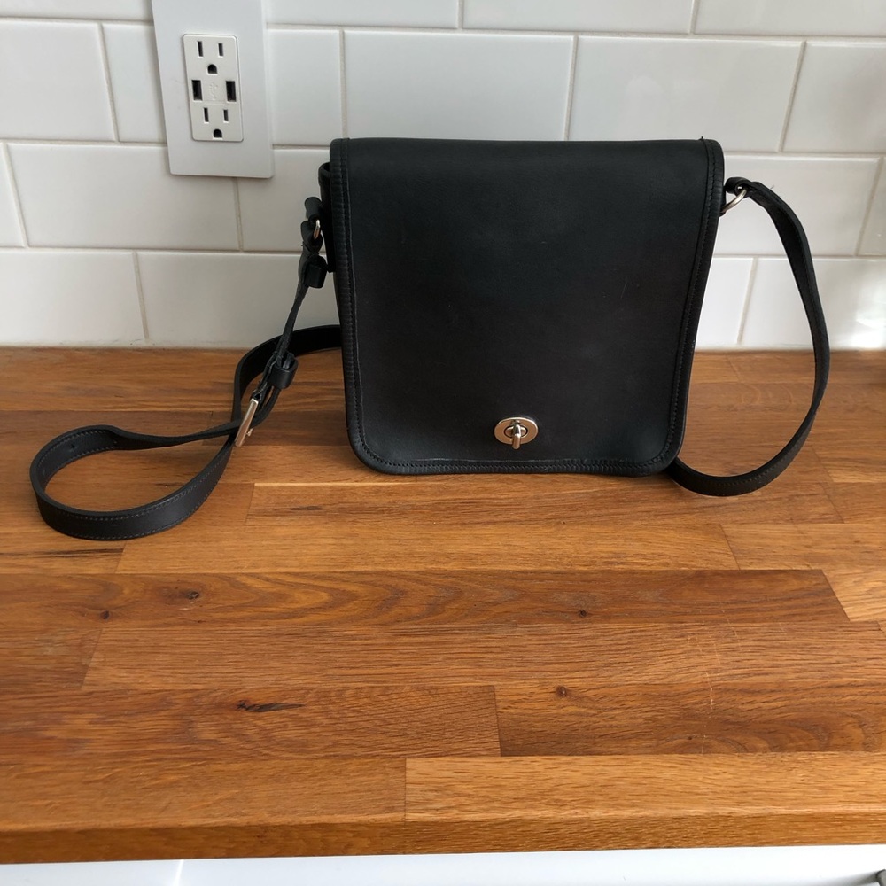 Roots Black Leather Crossbody Bag